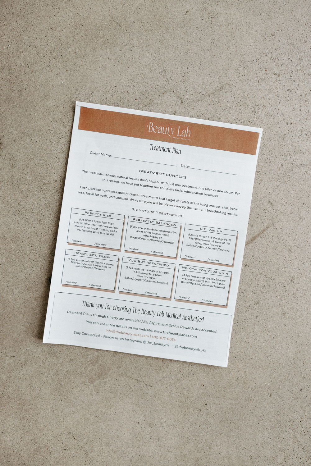 Treatment plan for custom skincare.